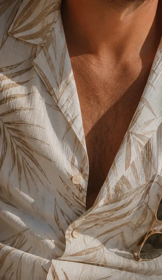Close-up of a patterned resort shirt